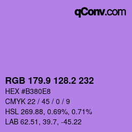 カラーコード: RGB 179.9 128.2 232 | qconv.com