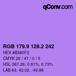 カラーコード: RGB 179.9 128.2 242 | qconv.com