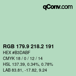 カラーコード: RGB 179.9 218.2 191 | qconv.com