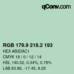 カラーコード: RGB 179.9 218.2 193 | qconv.com