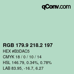 カラーコード: RGB 179.9 218.2 197 | qconv.com