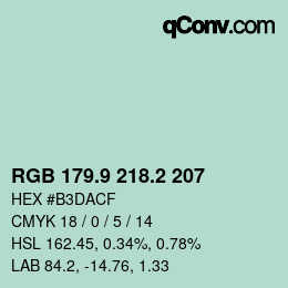 カラーコード: RGB 179.9 218.2 207 | qconv.com