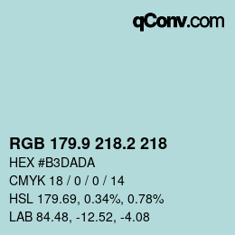 カラーコード: RGB 179.9 218.2 218 | qconv.com