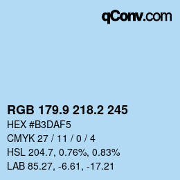 カラーコード: RGB 179.9 218.2 245 | qconv.com