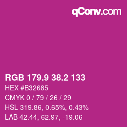 カラーコード: RGB 179.9 38.2 133 | qconv.com