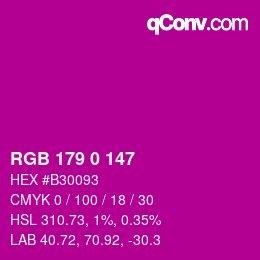 颜色代码: RGB 179 0 147 | qconv.com