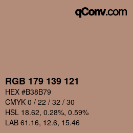 颜色代码: RGB 179 139 121 | qconv.com