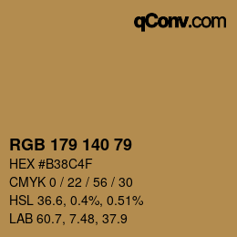 Color code: RGB 179 140 79 | qconv.com