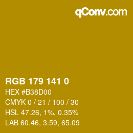 Color code: RGB 179 141 0 | qconv.com