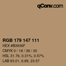 カラーコード: RGB 179 147 111 | qconv.com