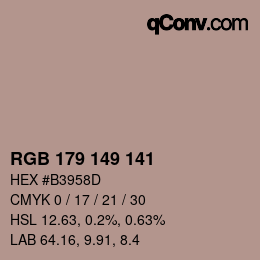 カラーコード: RGB 179 149 141 | qconv.com
