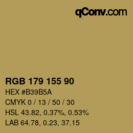 Color code: RGB 179 155 90 | qconv.com