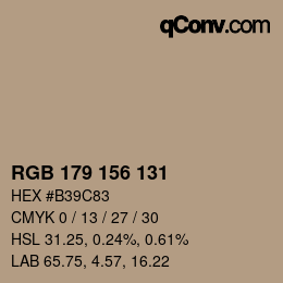 Color code: RGB 179 156 131 | qconv.com