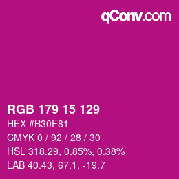 颜色代码: RGB 179 15 129 | qconv.com