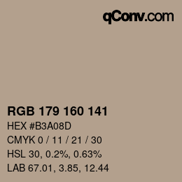 Código de color: RGB 179 160 141 | qconv.com