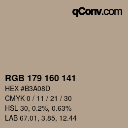 颜色代码: RGB 179 160 141 | qconv.com