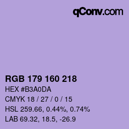 颜色代码: RGB 179 160 218 | qconv.com