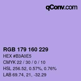 Color code: RGB 179 160 229 | qconv.com