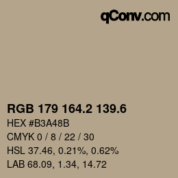 カラーコード: RGB 179 164.2 139.6 | qconv.com