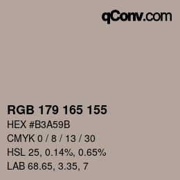 颜色代码: RGB 179 165 155 | qconv.com