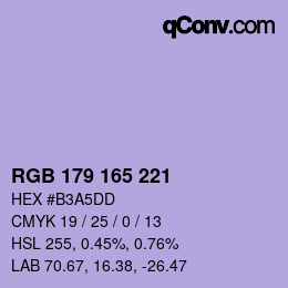 Color code: RGB 179 165 221 | qconv.com