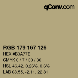 颜色代码: RGB 179 167 126 | qconv.com