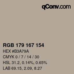 カラーコード: RGB 179 167 154 | qconv.com