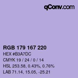 Color code: RGB 179 167 220 | qconv.com