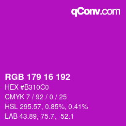 Color code: RGB 179 16 192 | qconv.com