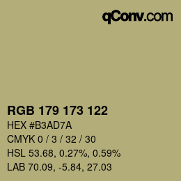 Código de color: RGB 179 173 122 | qconv.com