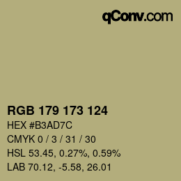 カラーコード: RGB 179 173 124 | qconv.com