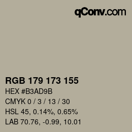 Color code: RGB 179 173 155 | qconv.com