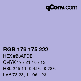 Color code: RGB 179 175 222 | qconv.com