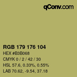 Color code: RGB 179 176 104 | qconv.com