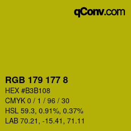 Color code: RGB 179 177 8 | qconv.com