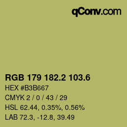 カラーコード: RGB 179 182.2 103.6 | qconv.com