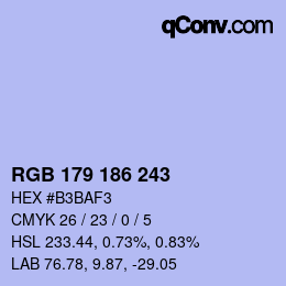 Color code: RGB 179 186 243 | qconv.com
