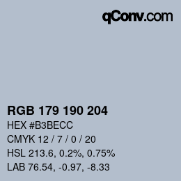 颜色代码: RGB 179 190 204 | qconv.com