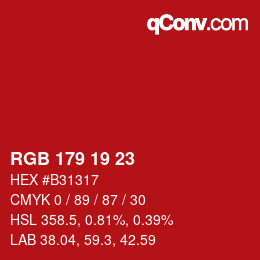 カラーコード: RGB 179 19 23 | qconv.com