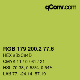 カラーコード: RGB 179 200.2 77.6 | qconv.com