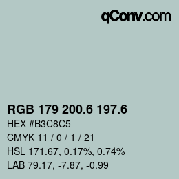 カラーコード: RGB 179 200.6 197.6 | qconv.com