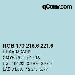 カラーコード: RGB 179 218.6 221.6 | qconv.com
