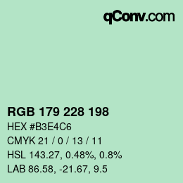 Color code: RGB 179 228 198 | qconv.com