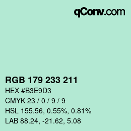 カラーコード: RGB 179 233 211 | qconv.com