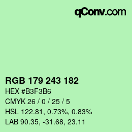Color code: RGB 179 243 182 | qconv.com