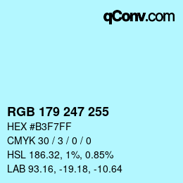 Color code: RGB 179 247 255 | qconv.com