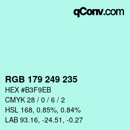 Color code: RGB 179 249 235 | qconv.com