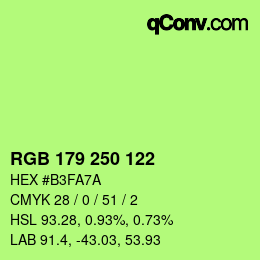 Color code: RGB 179 250 122 | qconv.com
