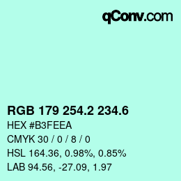 カラーコード: RGB 179 254.2 234.6 | qconv.com