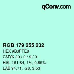 Color code: RGB 179 255 232 | qconv.com